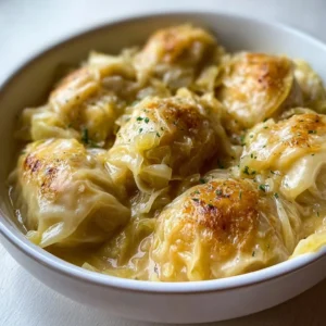Delicious German cabbage dumplings served on a plate with herbs.