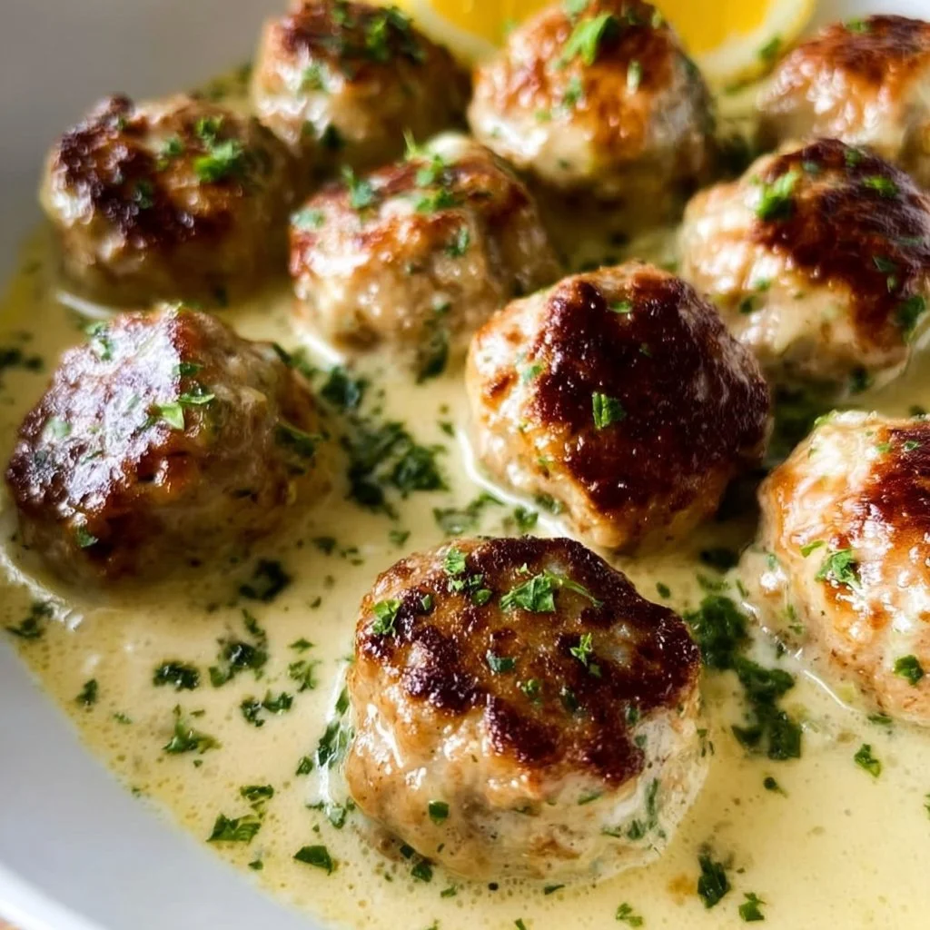 Greek Chicken Meatballs in Lemon Cream Sauce – Fresh & Flavorful
