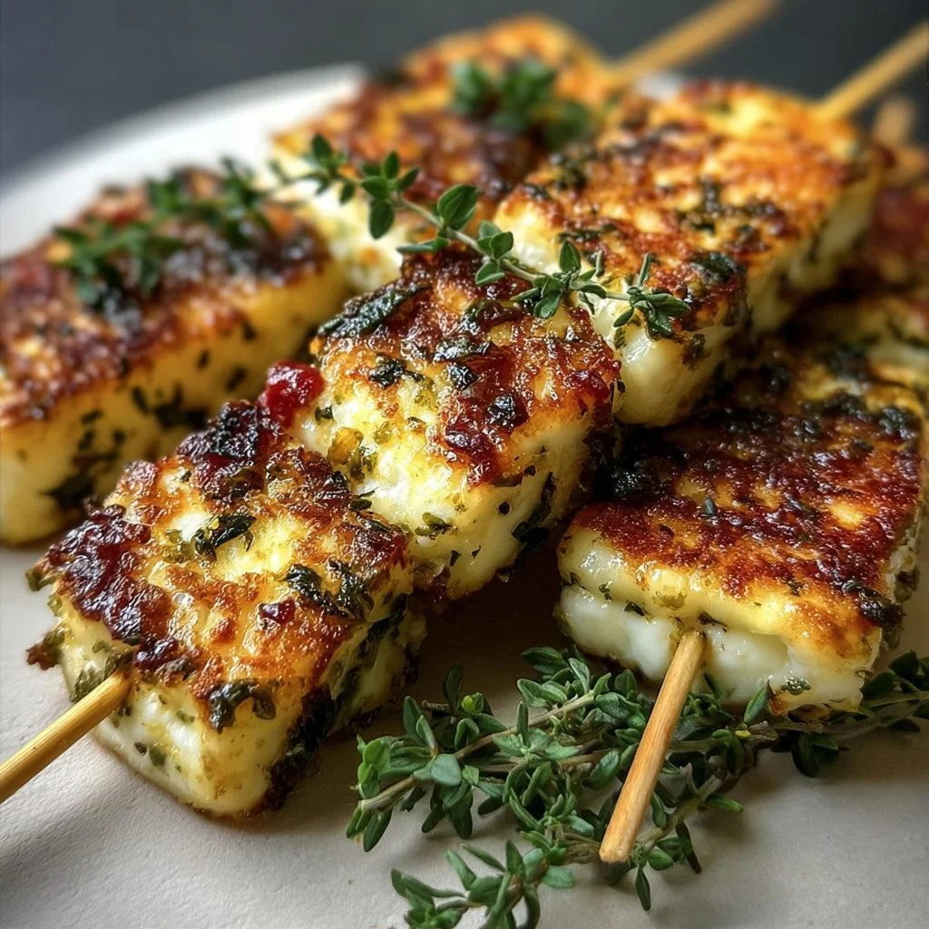 Grilled Halloumi Skewers with Lemon Thyme