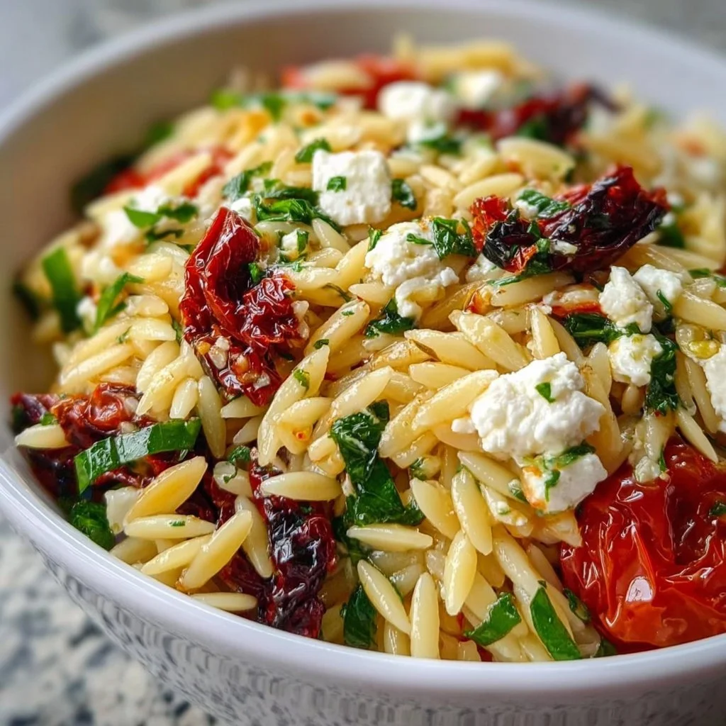 Homemade Orzo Pasta Salad with Feta and Sun Dried Tomatoes