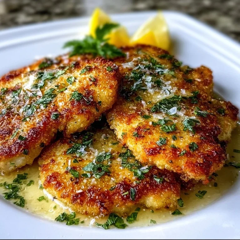 Delicious Lemon Chicken Romano served with a lemon wedge and herbs.