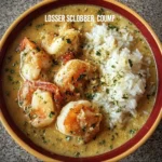 Bowl of Louisiana seafood gumbo with shrimp and crab garnished with parsley
