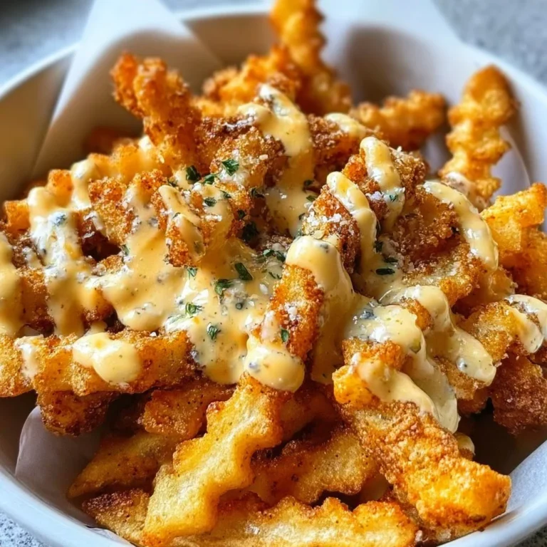Delicious Louisiana Voodoo Fries topped with spices and sauces.