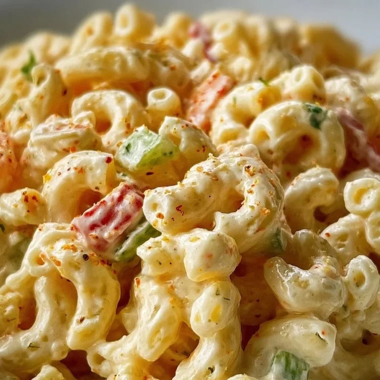 Delicious macaroni salad served in a bowl with fresh vegetables