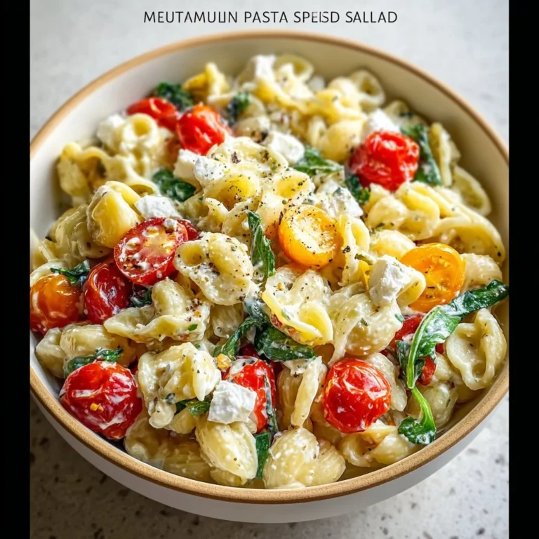 Mediterranean Cottage Cheese Pasta Salad with fresh vegetables and herbs