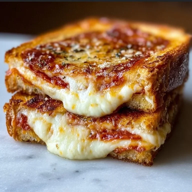 Mouthwatering Pizza Grilled Cheese sandwich with gooey cheese and pizza toppings