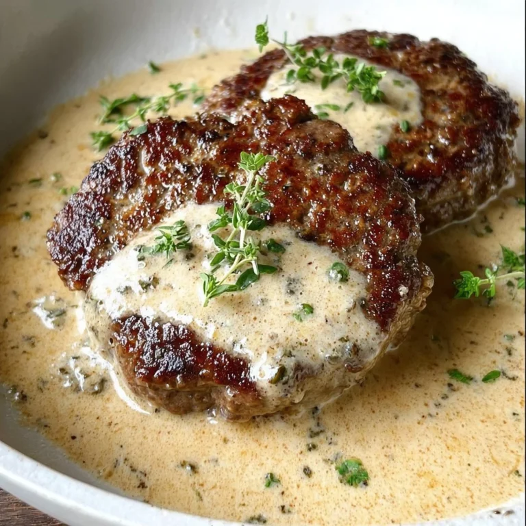 Salisbury steaks served in creamy horseradish parmesan sauce