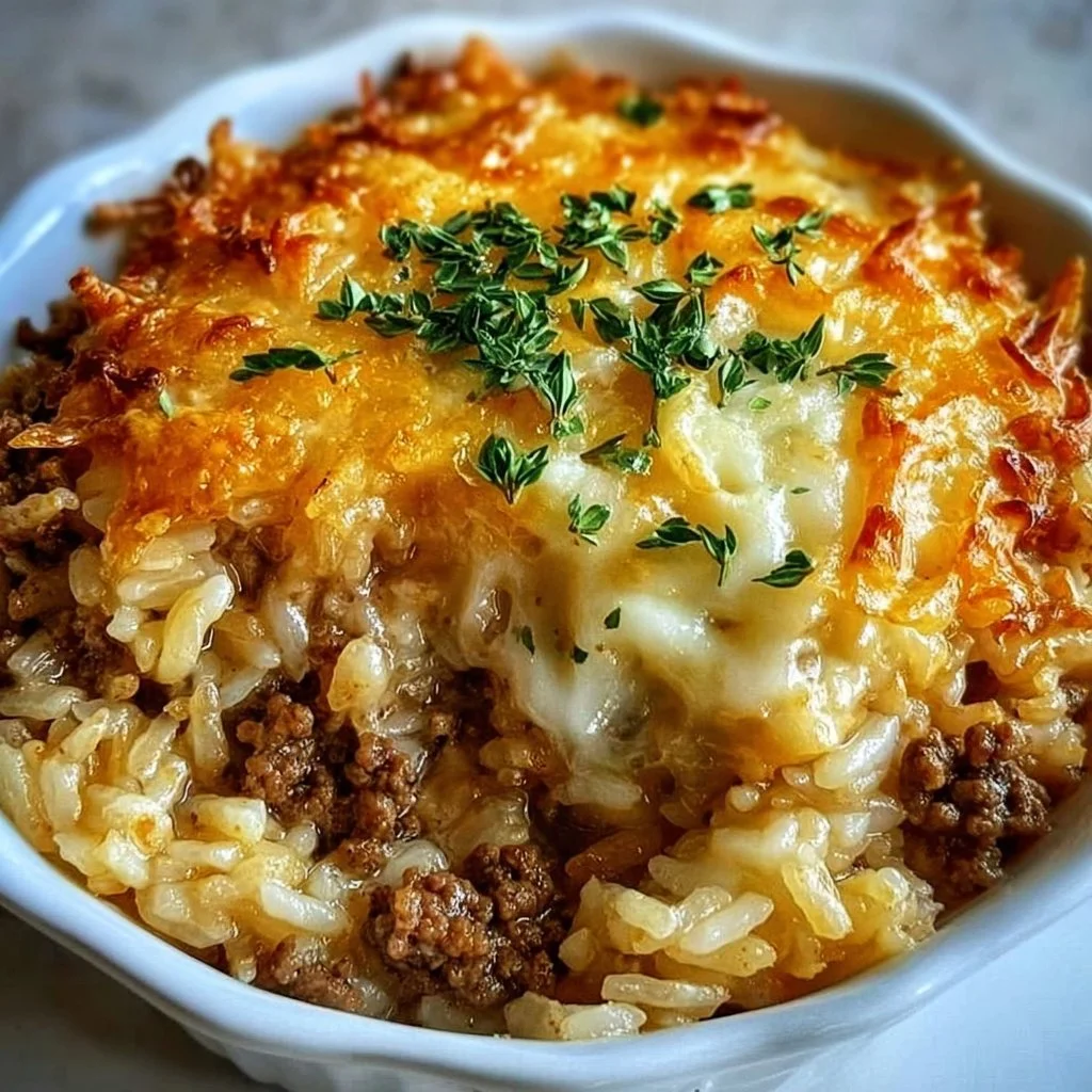 Savory French Onion Ground Beef and Rice Casserole Delight