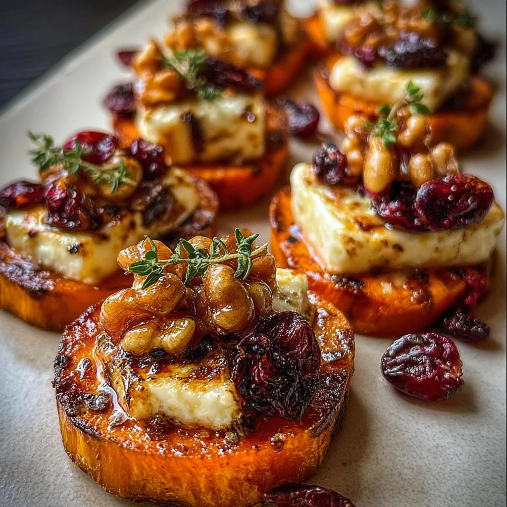 Sweet Potato Rounds with Brie, Cranberries & Toasted Walnuts