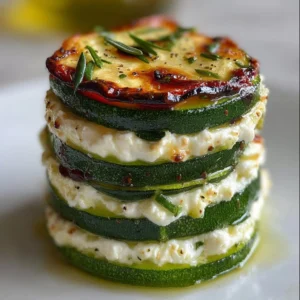 Zucchini and Goat Cheese Stack dish with fresh ingredients